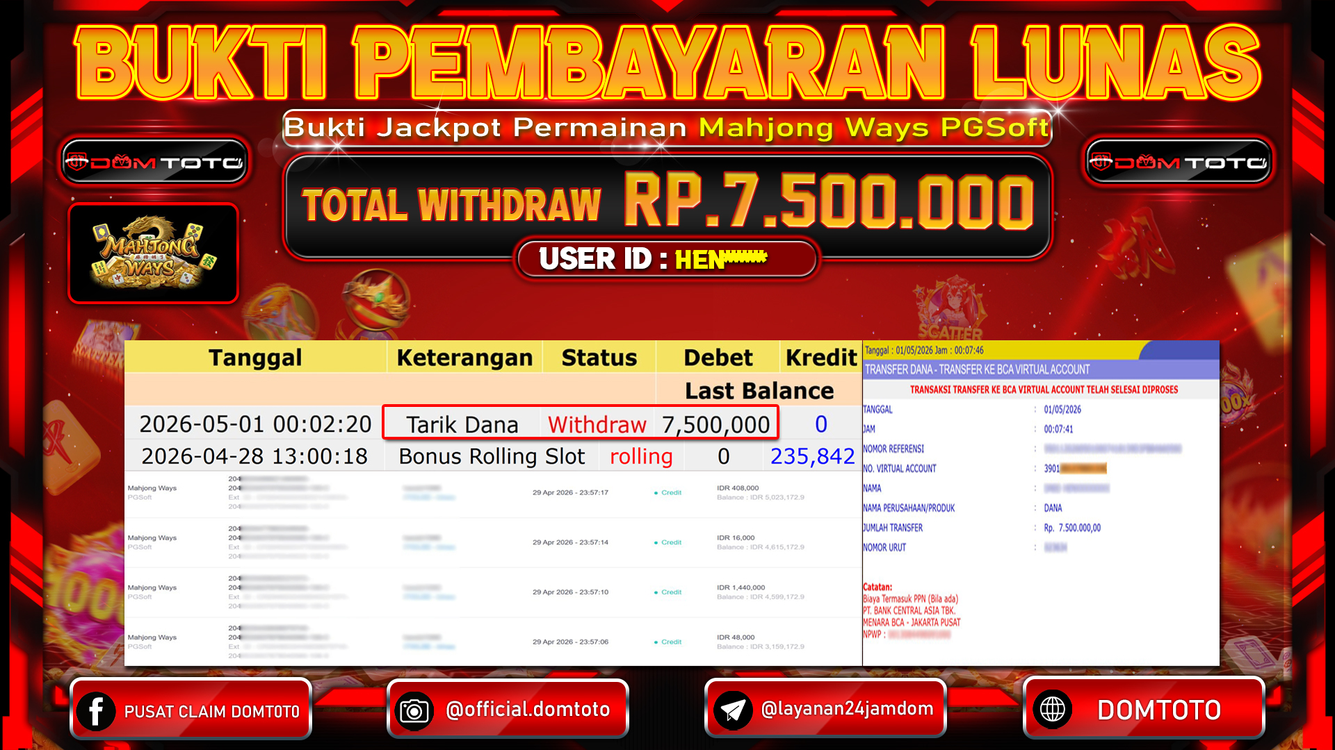 JACKPOT SLOT Mahjong Ways PGSoft 01 MAY APRIL 2026